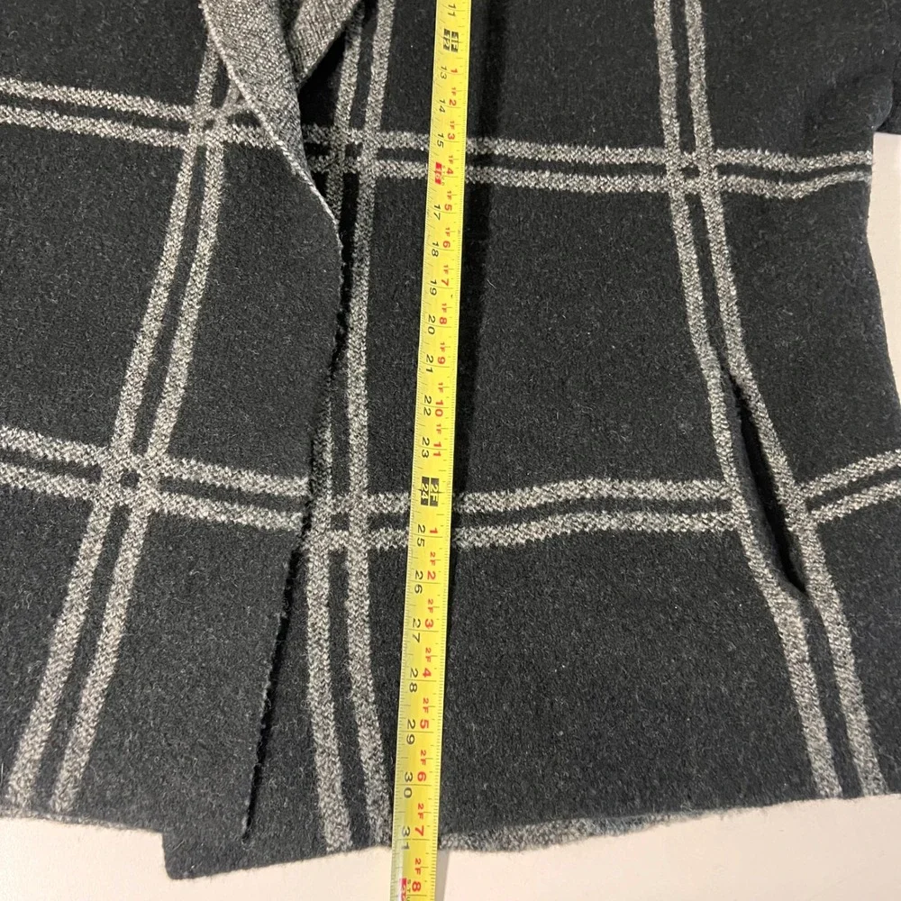 360 Sweater Blanket Cardigan Womens M Black Wool Yak Plaid Open Front‎ Oversized